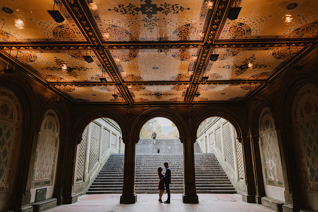 rainy day bethesda fountain engagement