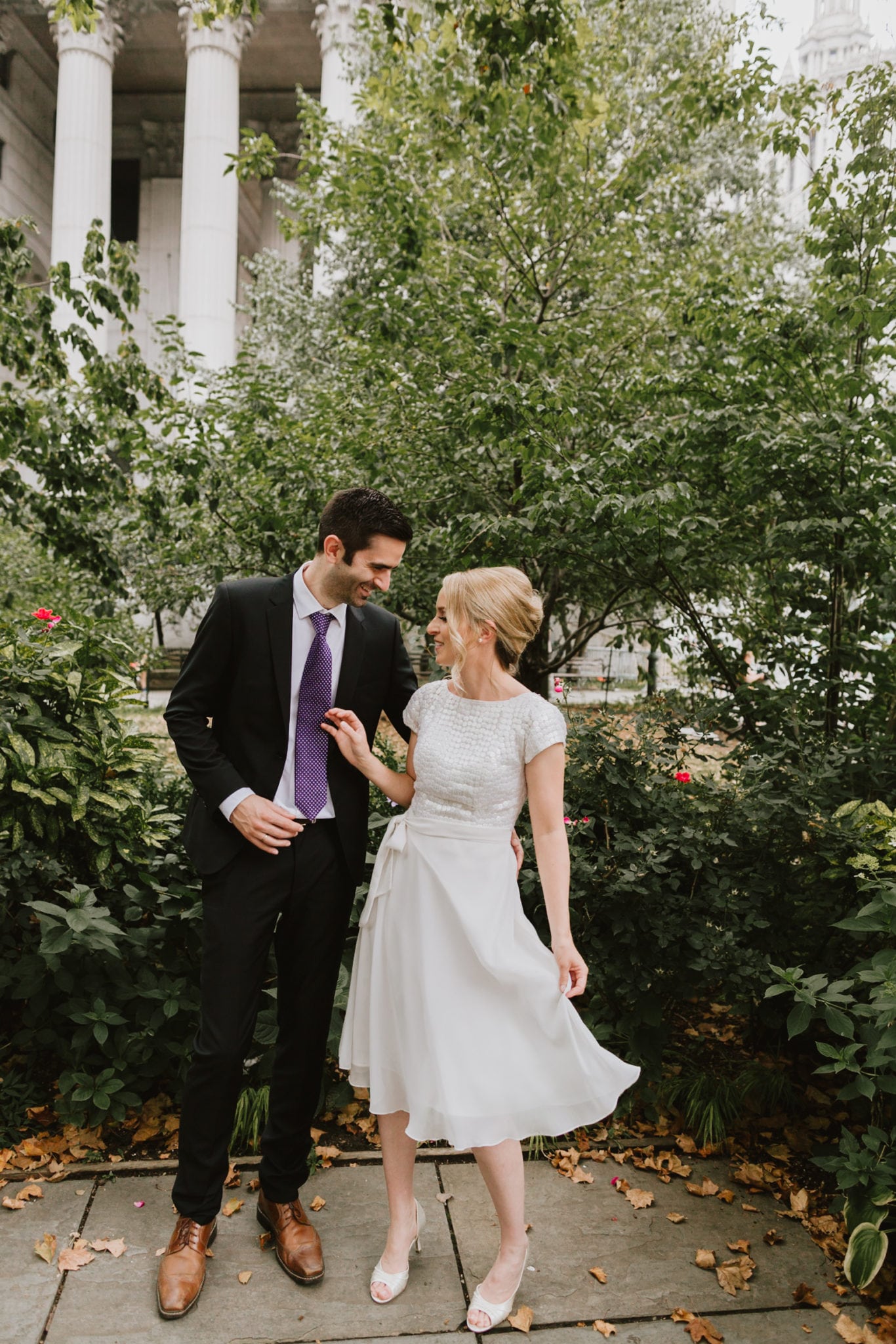 NYC City Hall wedding photos in wedding garden