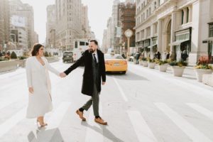 Flat iron wedding couple walking