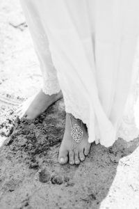 Montauk bride feet in sand