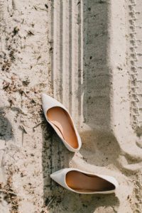 bride shoes in Montauk sand