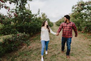 Couple engaged in Connecticut Apple orchard