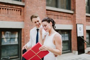 Brooklyn Bridge wedding couple opens cards