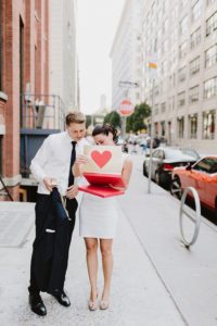 Brooklyn Bridge wedding couple opens cards