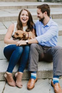 Central Park Manhattan engaged couple with dog