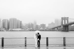 Rainy day wedding couple NYC