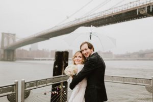 NYC rainy day bride and groom