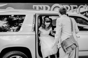 bride exiting her wedding car