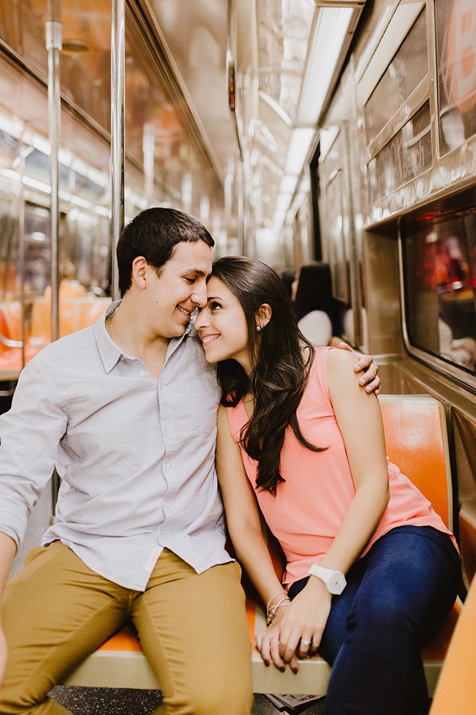 NYC Subway engagement couple