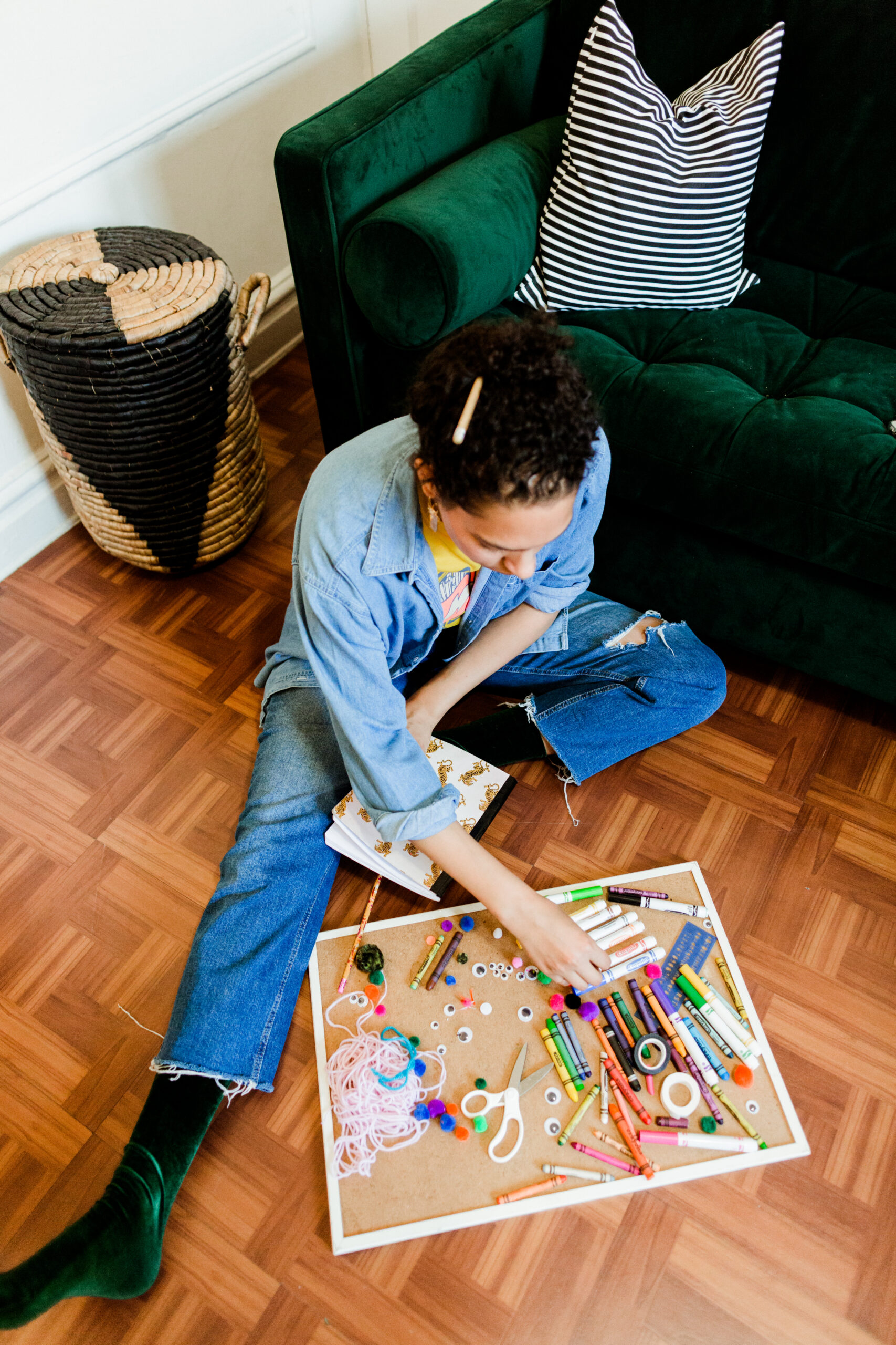 A girl with art supplies during her personal branding photo session