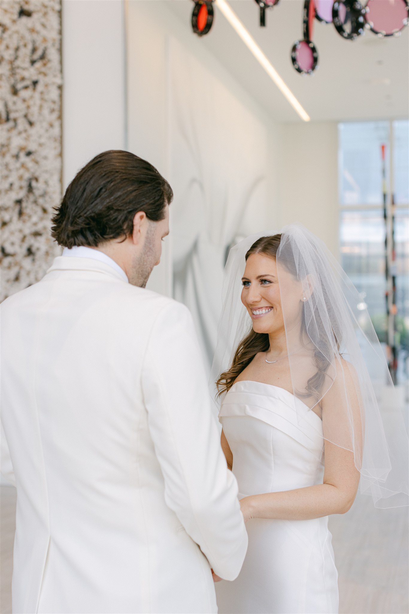 bride and groom first look at Hall Arts Hotel