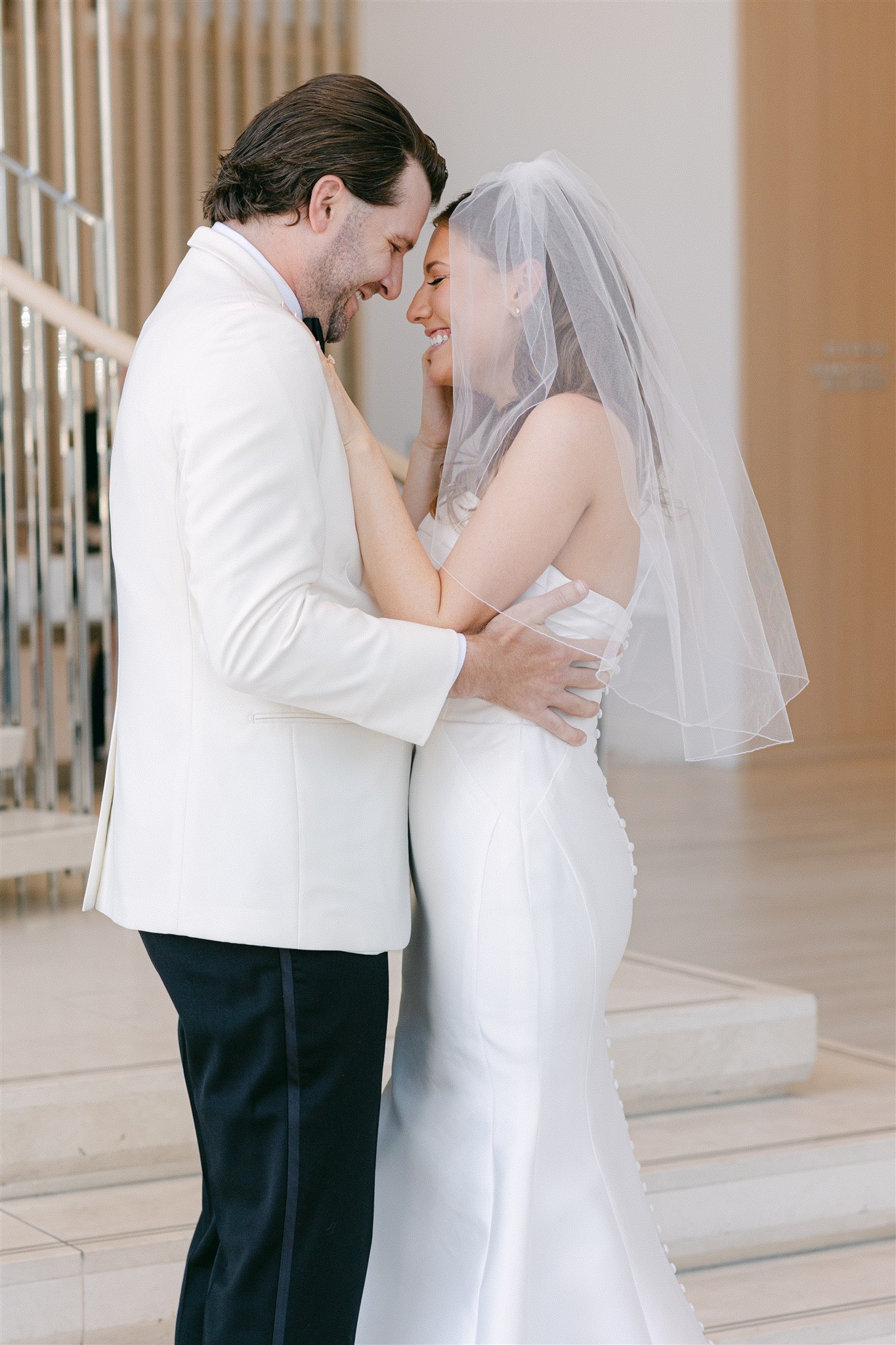 bride and groom first look at Hall Arts Hotel