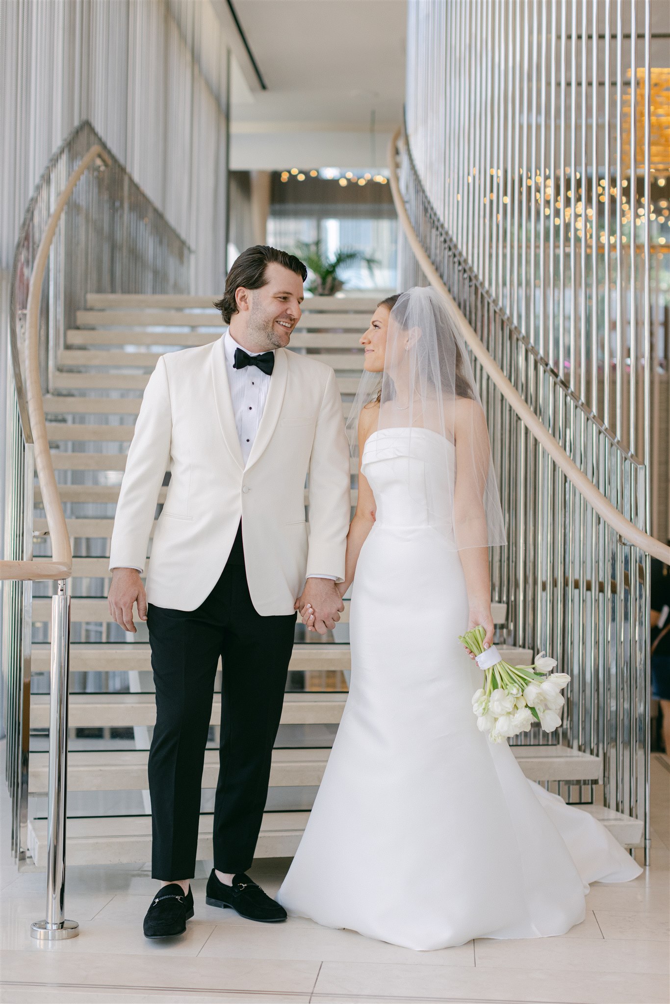 bride and groom first look at Hall Arts Hotel