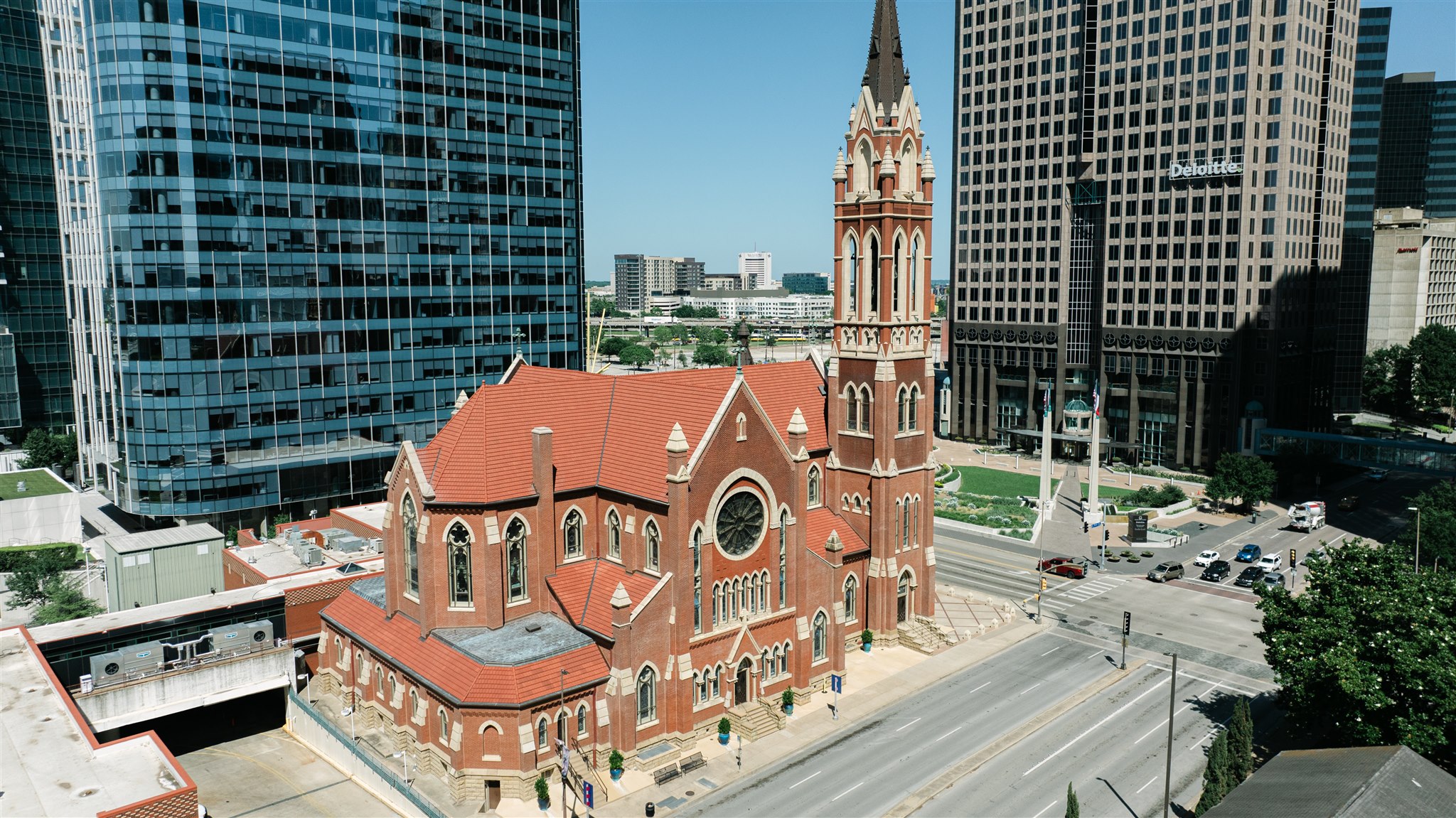 Dallas Cathedral Guadalupe drone view