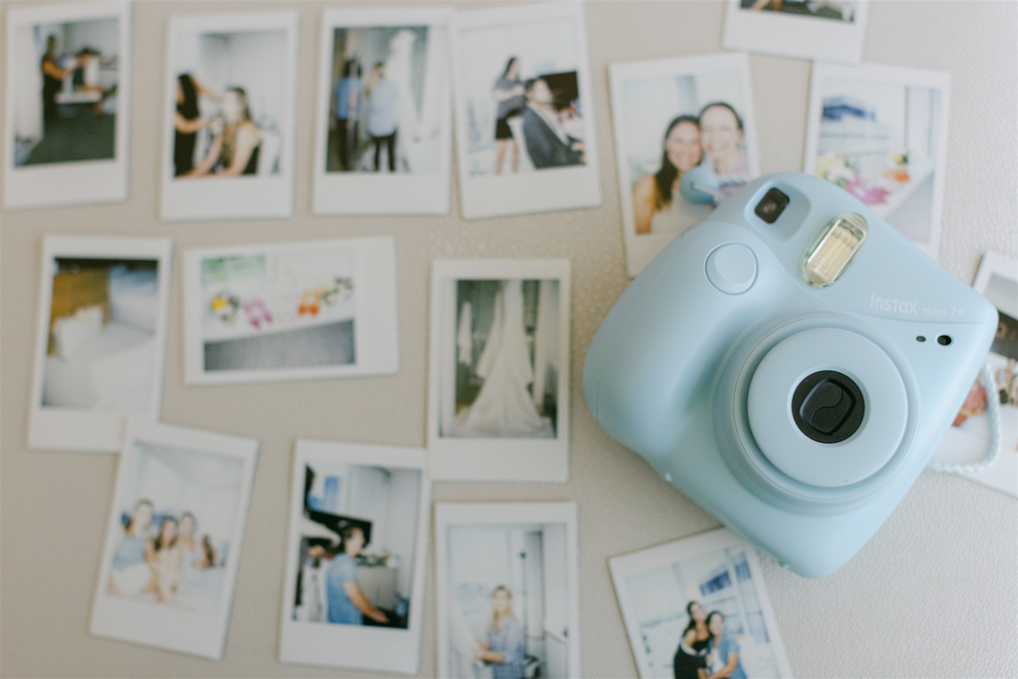 Polaroid pictures of the bride getting ready for her wedding