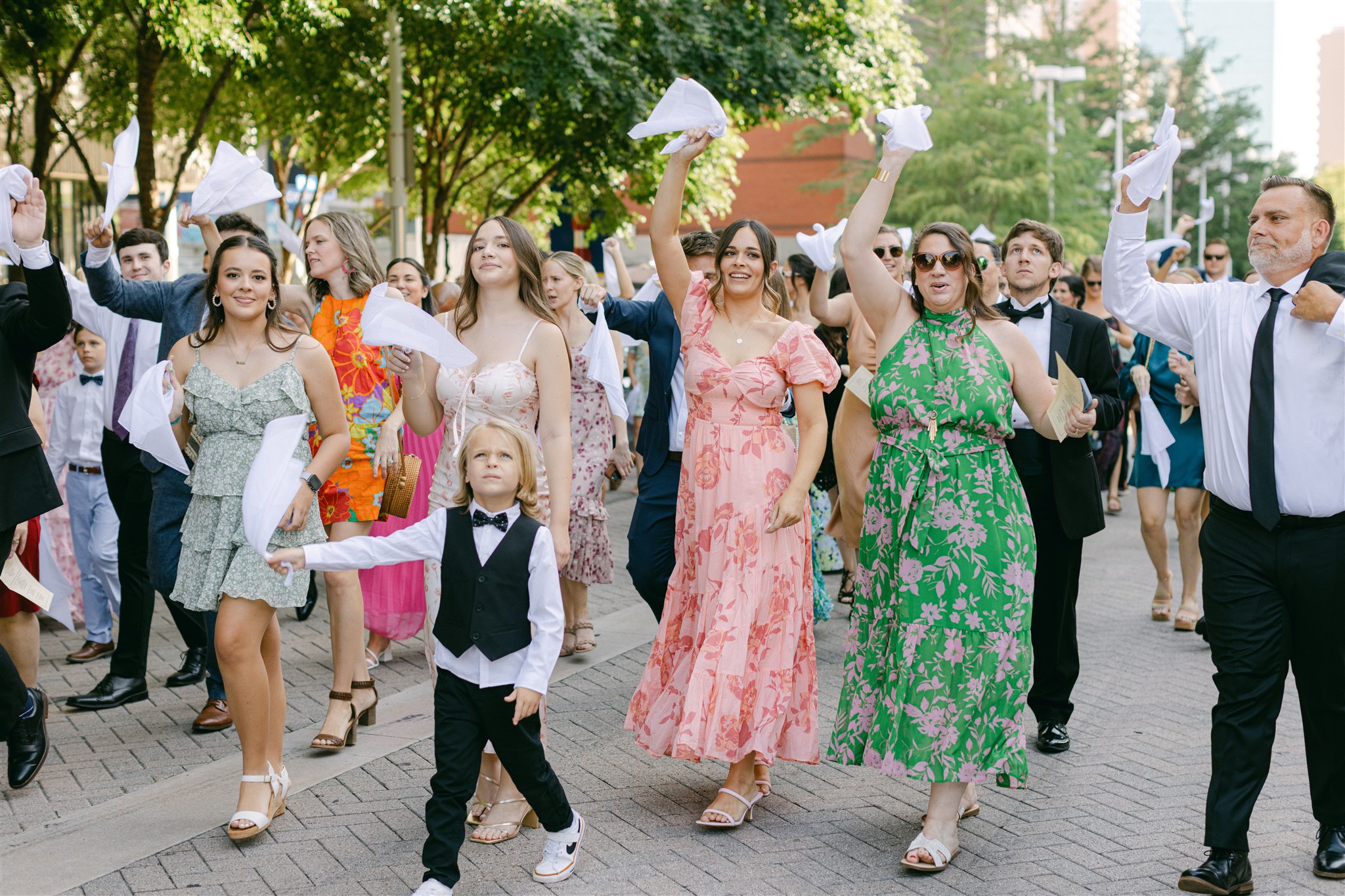 wedding guests with the second line band