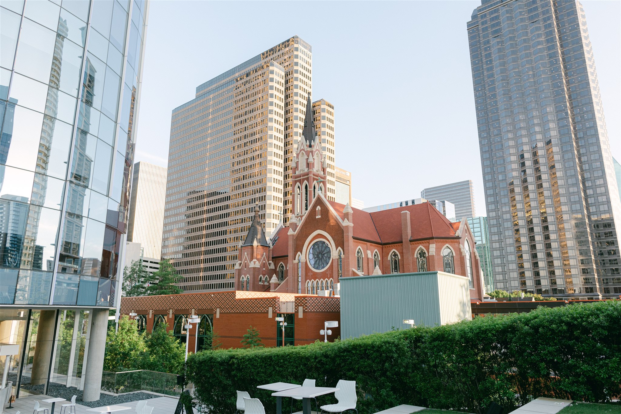 rooftop view of the Dallas cathedral of Guadalupe church