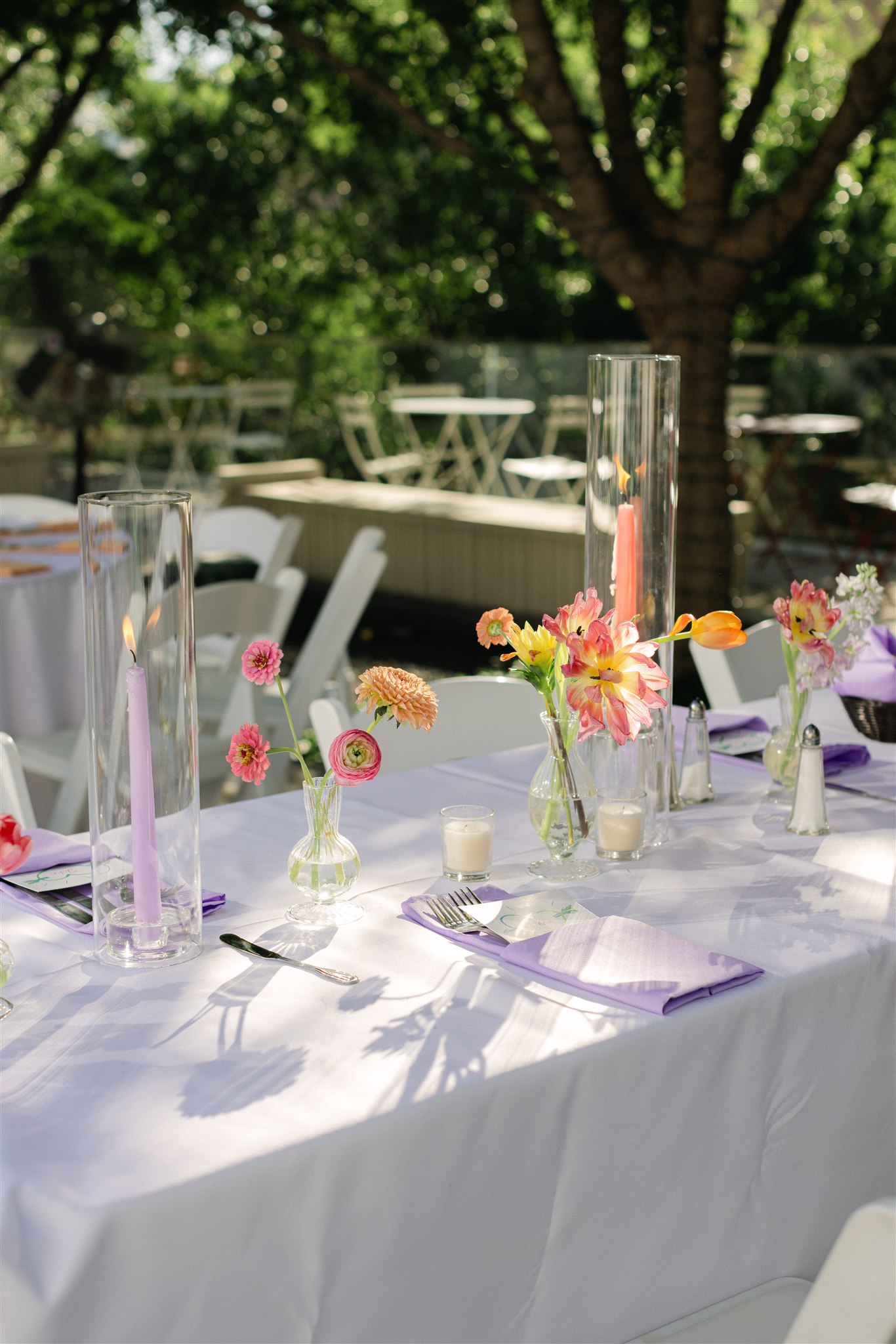 colorful bud vases for a wedding reception