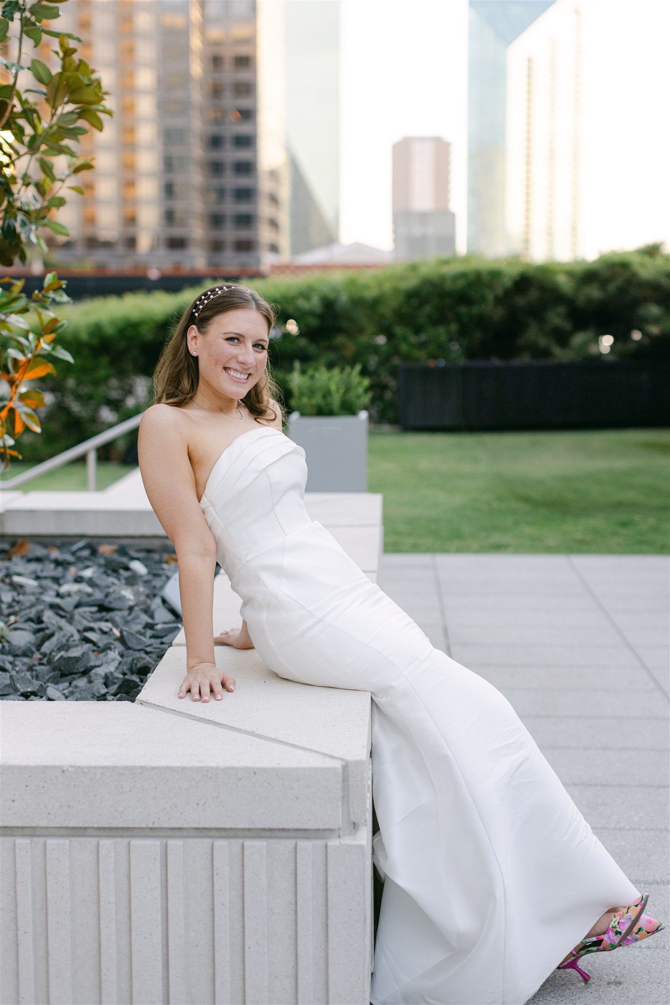 bride wearing a fitted wedding dress