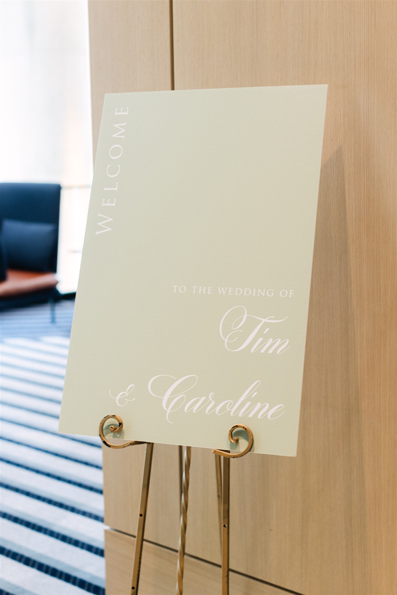 Welcome sign for their Dallas hotel wedding at the JW Marriott