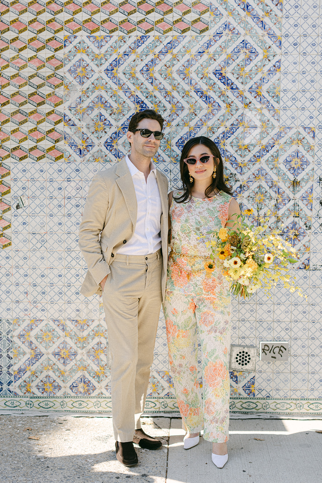 Bride and groom portraits after their European inspired elopement in NYC