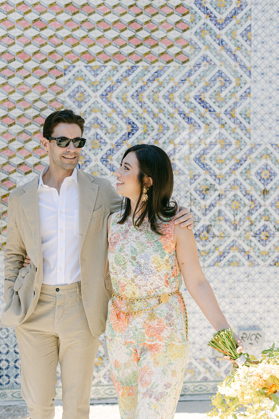 Bride and groom portraits after their European inspired elopement in NYC