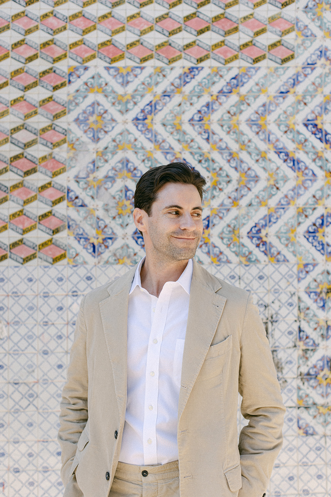 groom portraits after their European inspired elopement in NYC