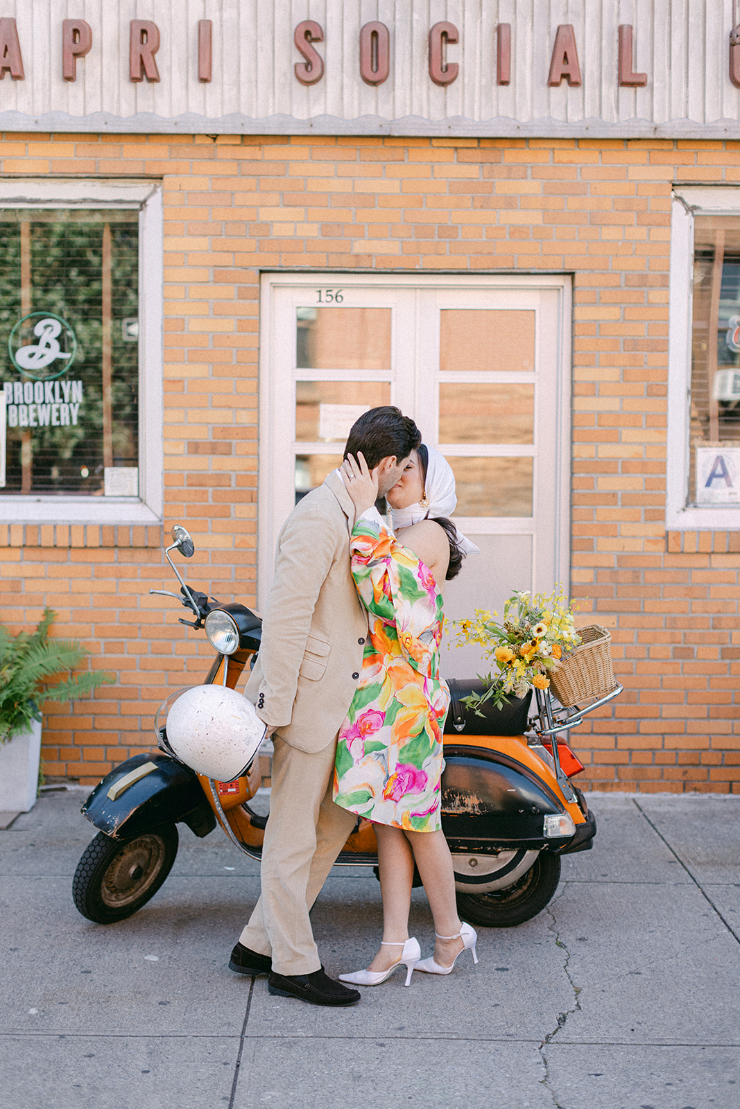 bride and groom kissing after their european inspired elopement in NYC