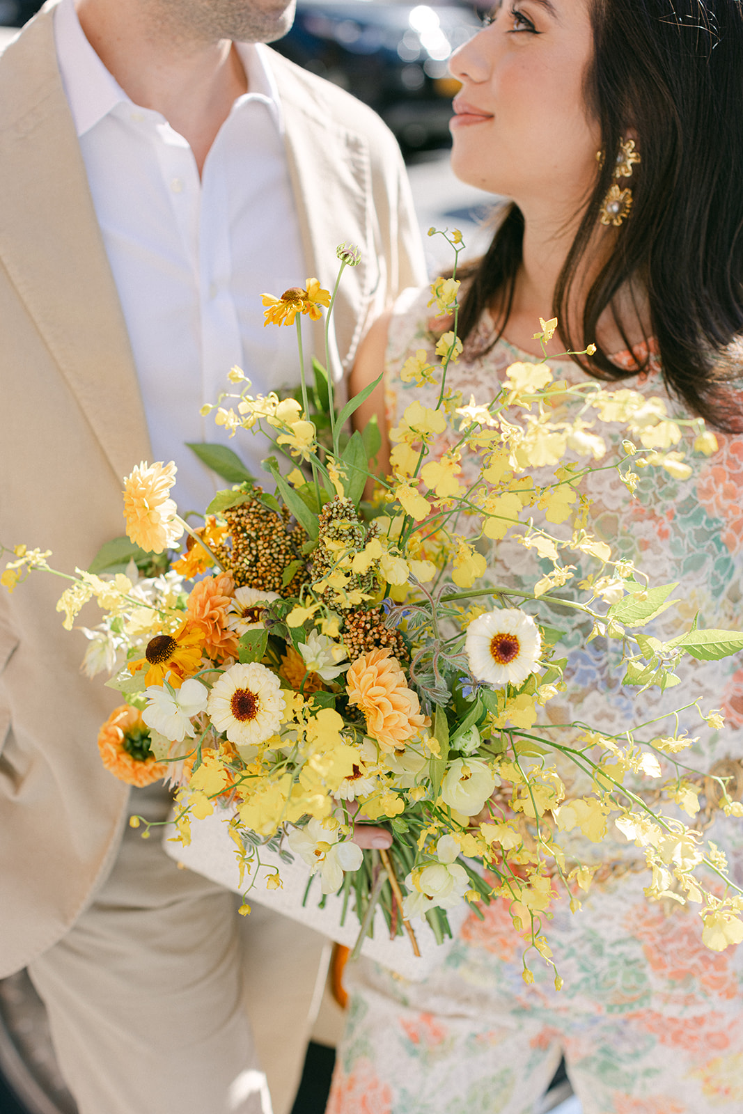 Bride and groom portraits after their European inspired elopement in NYC