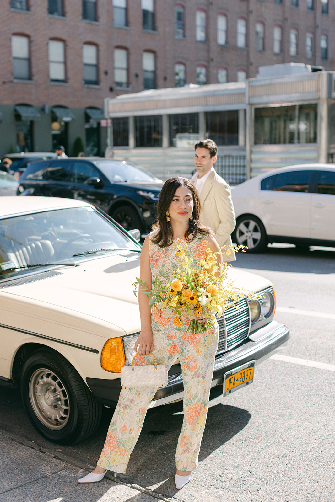 Bride and groom portraits after their European inspired elopement in NYC