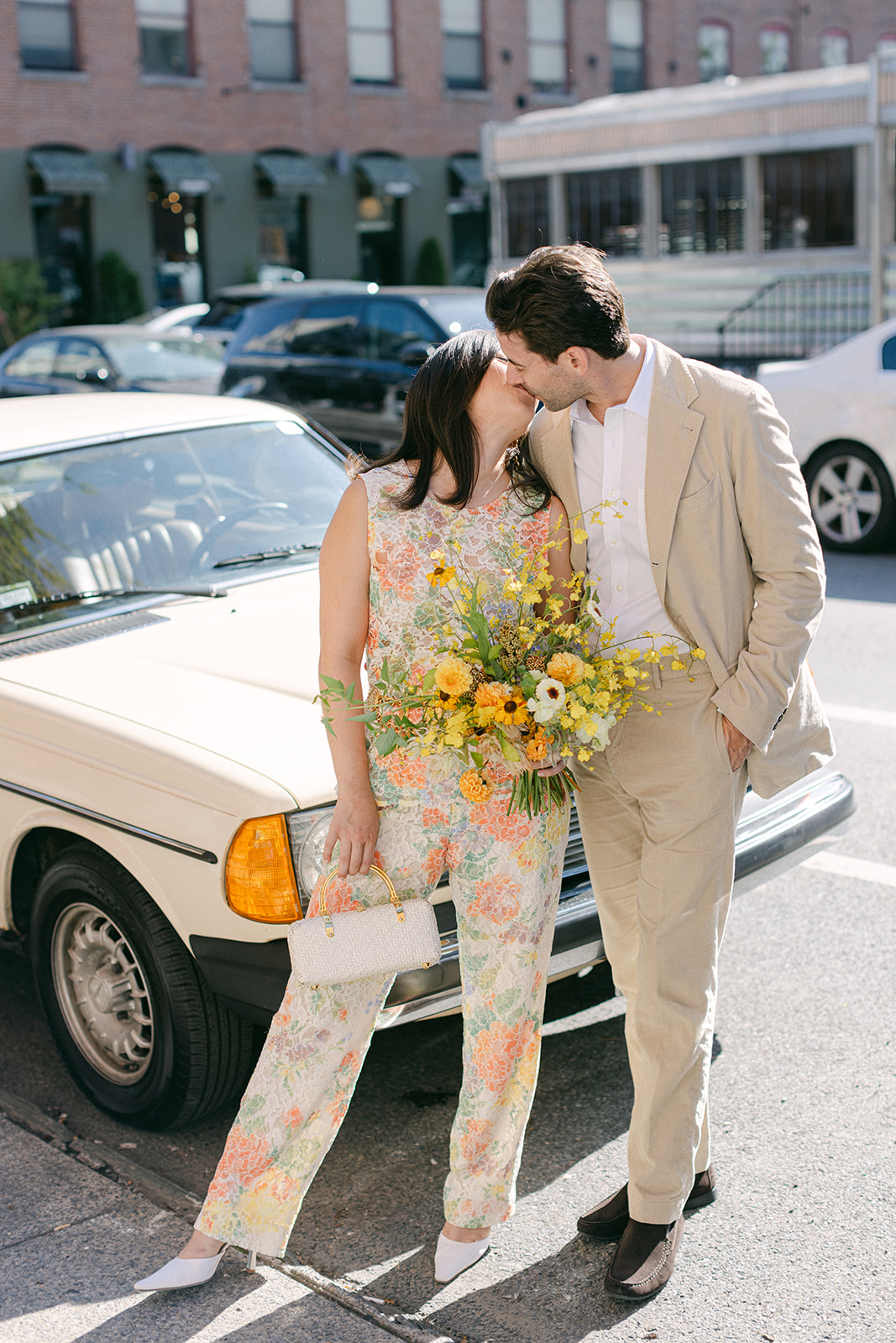 Bride and groom portraits after their European inspired elopement in NYC