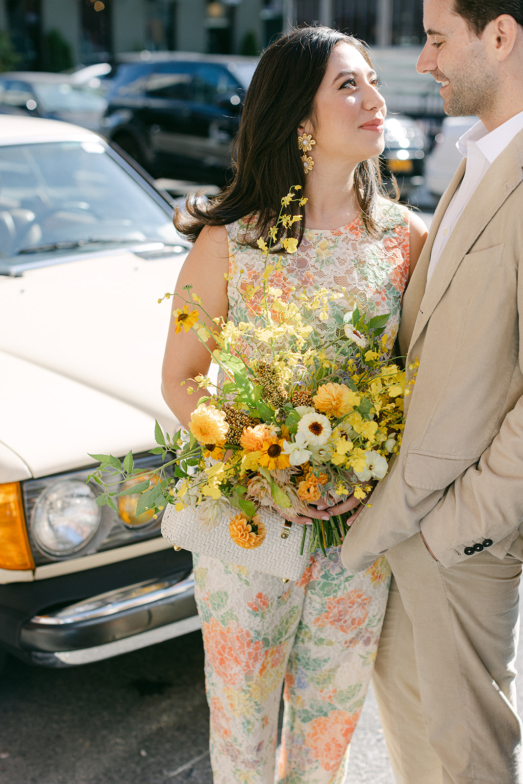 Bride and groom portraits after their European inspired elopement in NYC