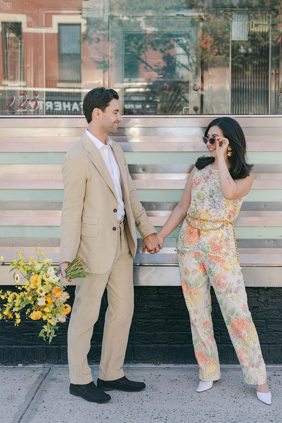 Bride and groom portraits after their European inspired elopement in NYC