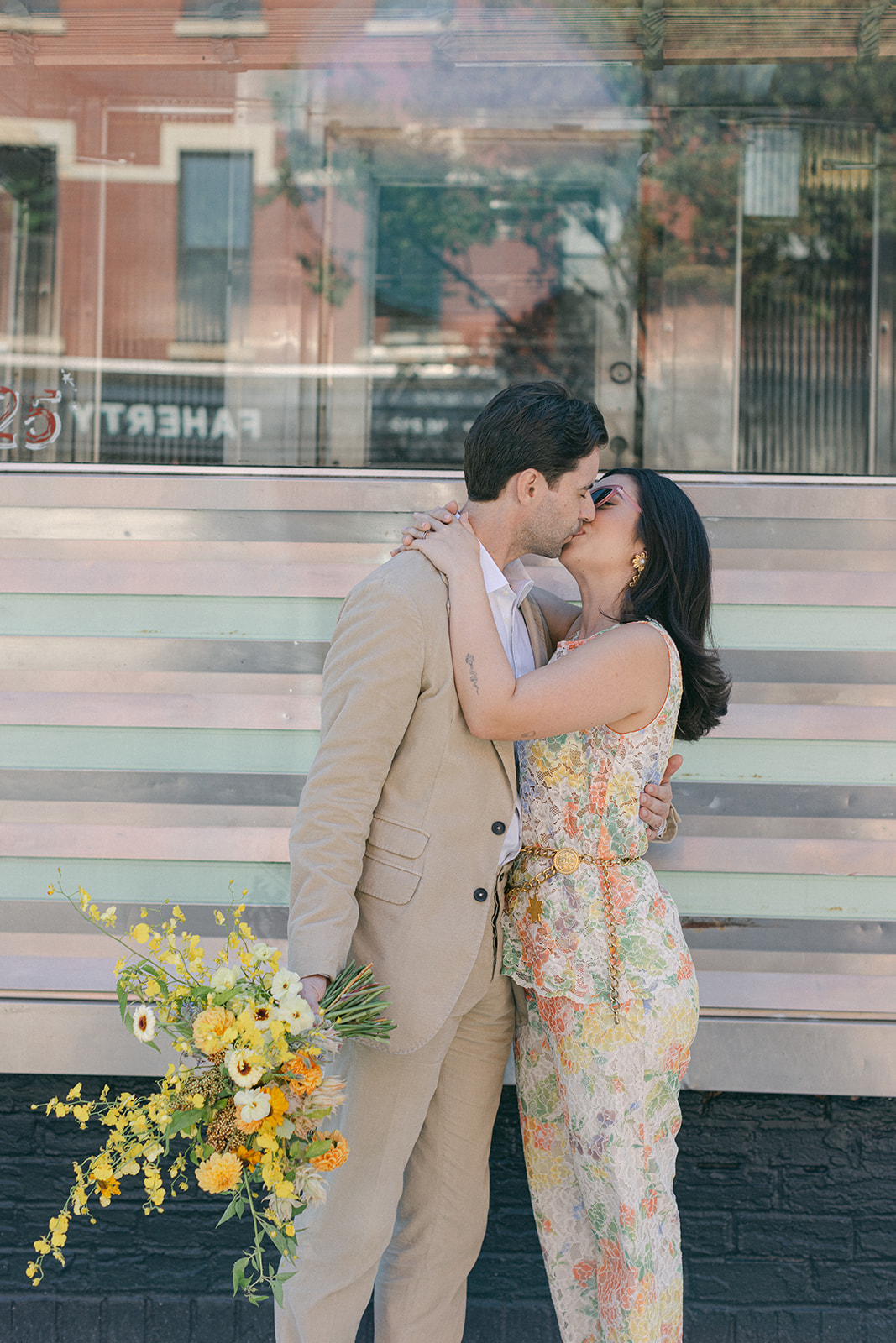 Bride and groom portraits after their European inspired elopement in NYC