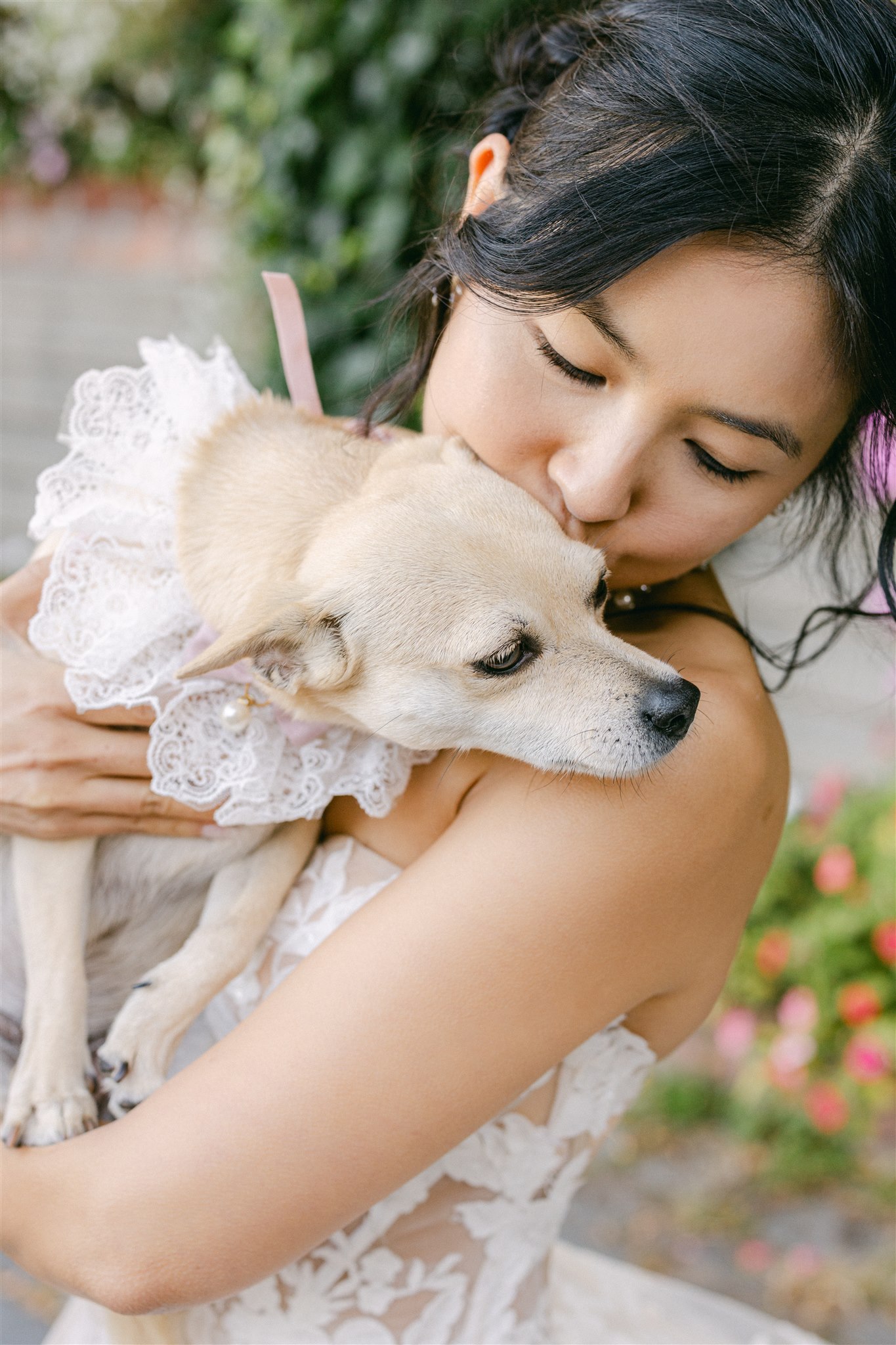 Bridal portraits with her dog in NYC