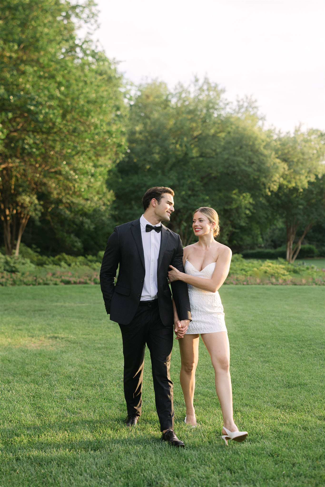 Bride and groom golden hour portraits during a wedding reception