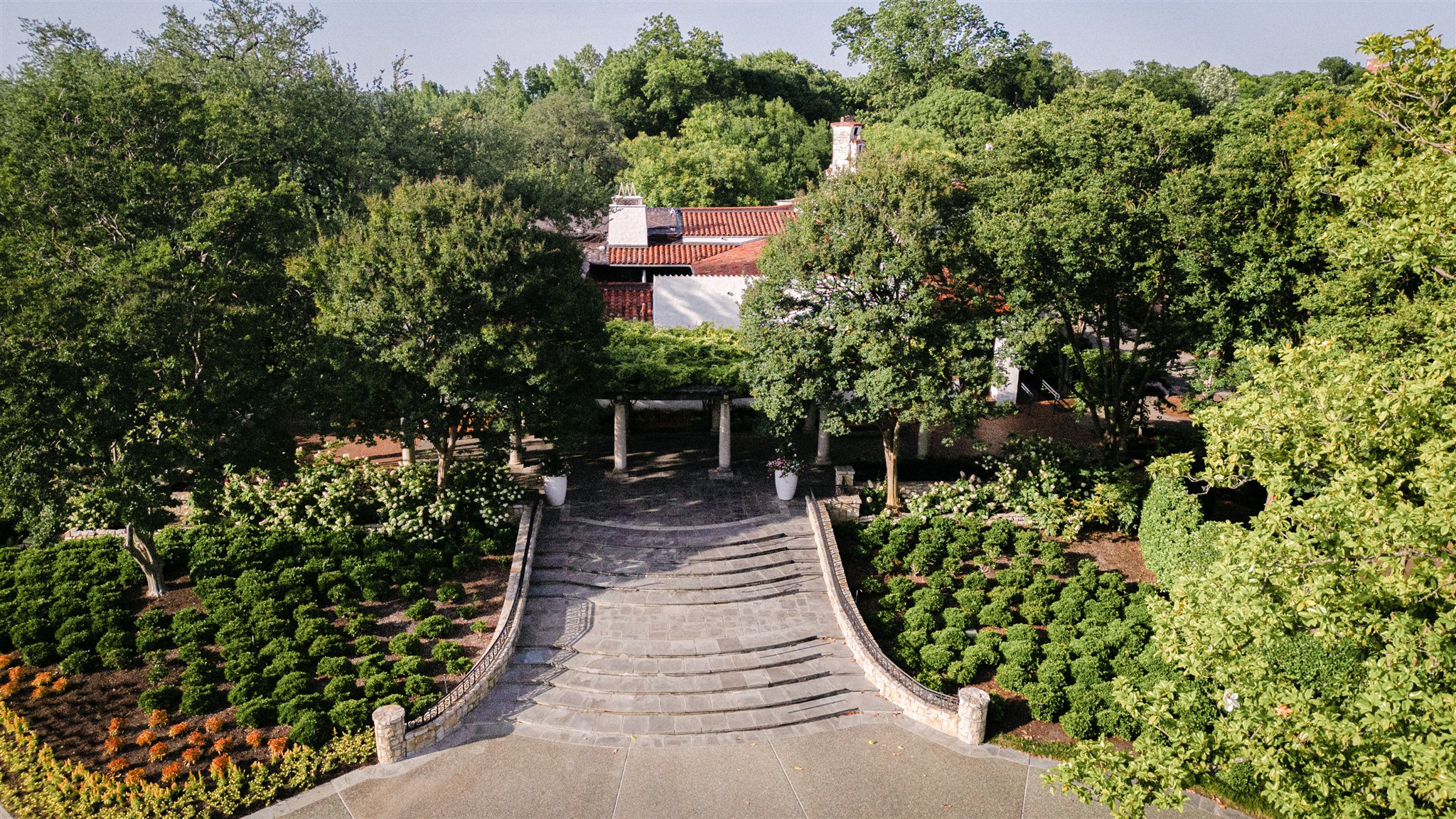 a view of the dallas arboretum from above
