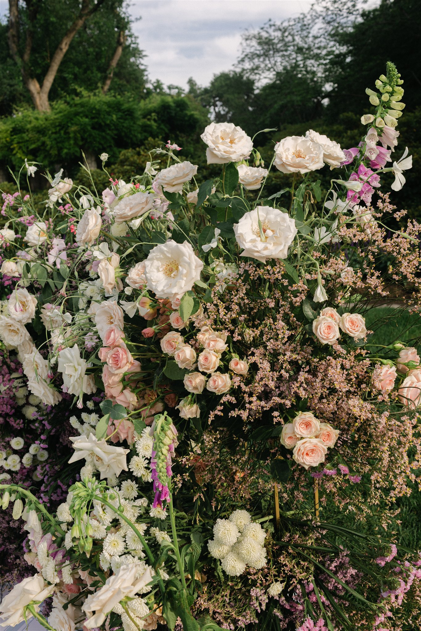 a modern wedding ceremony floral arrangement