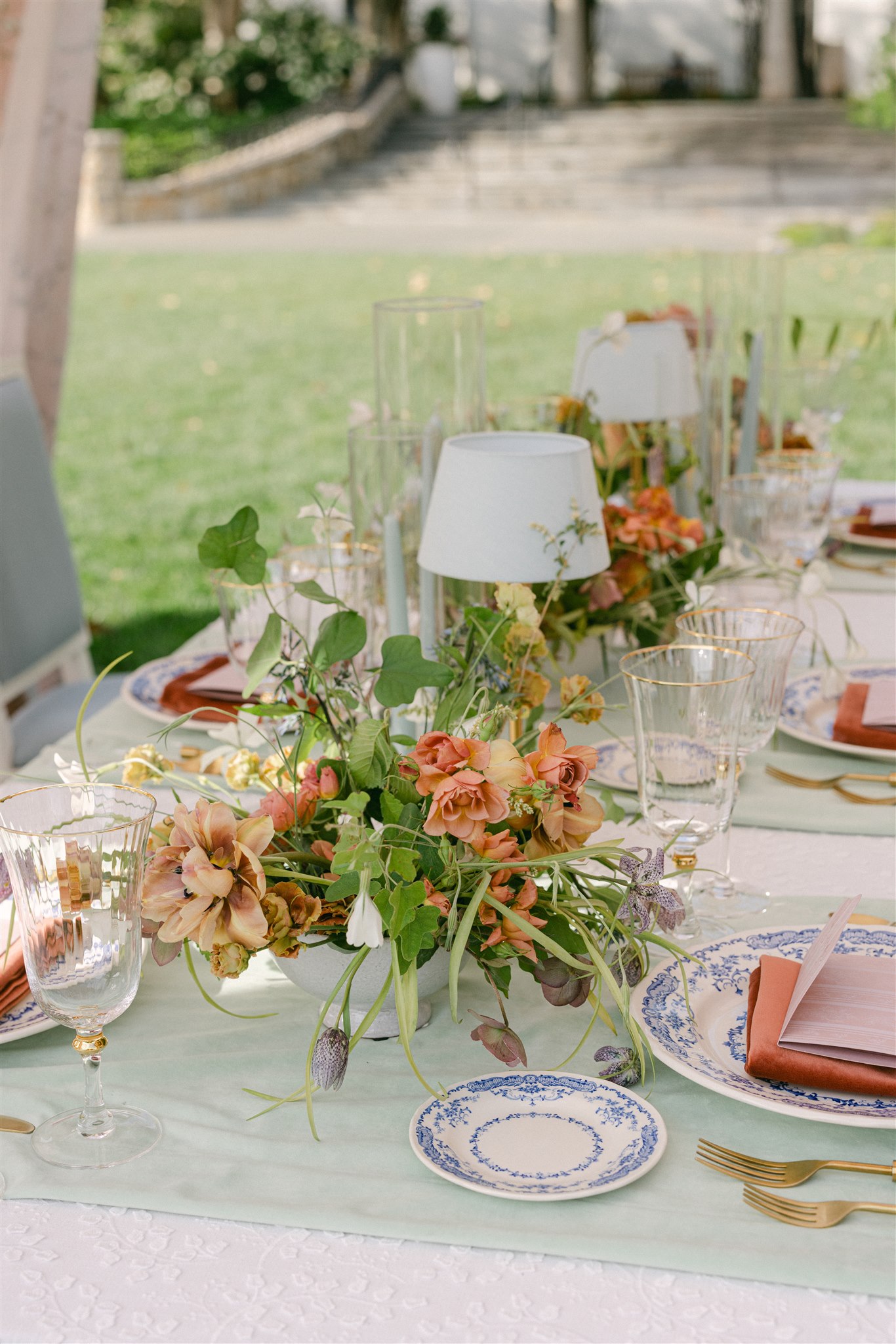 wedding floral arrangements for a garden wedding at the arboretum