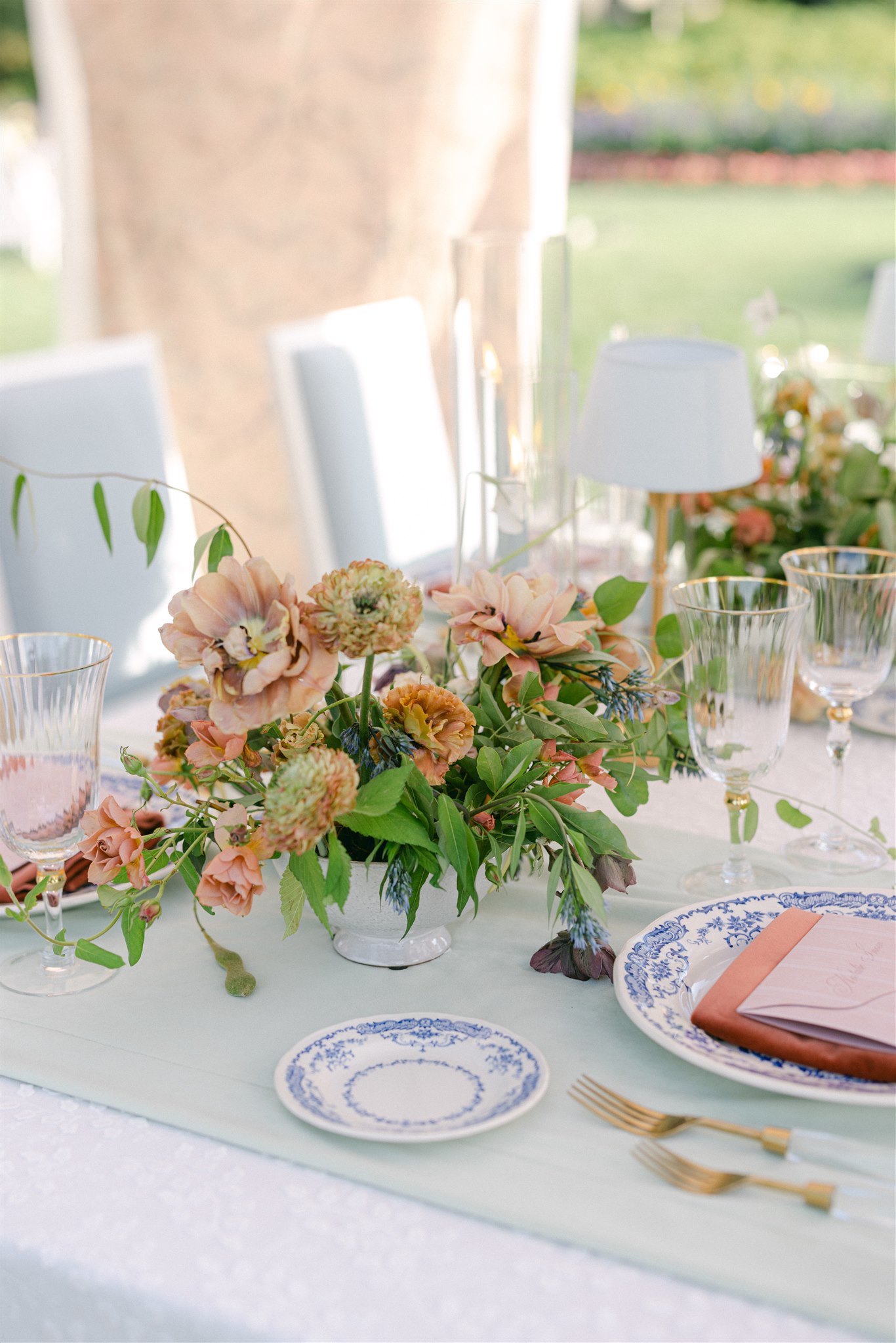 wedding floral arrangements for a garden wedding at the arboretum