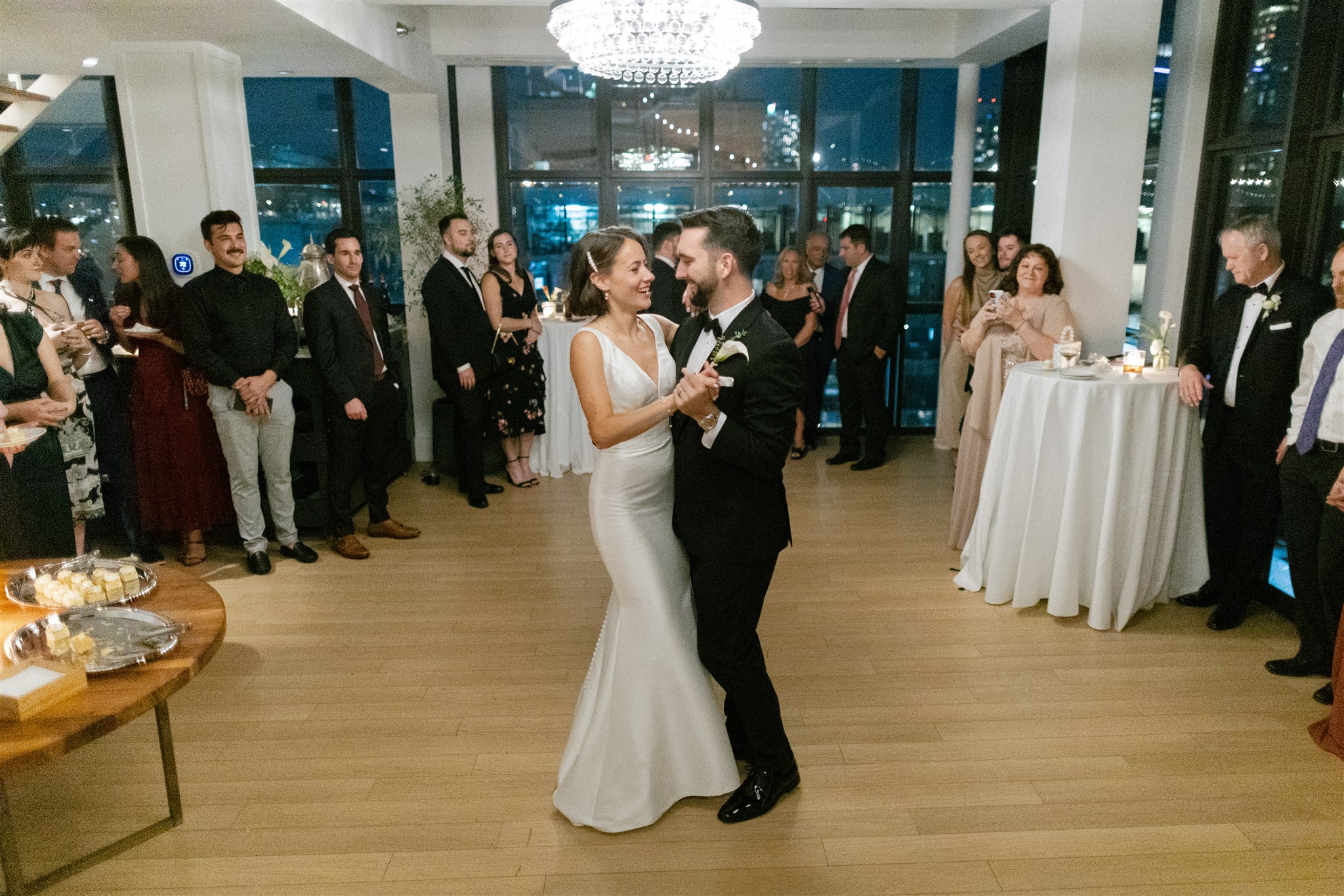 bride and groom dancing