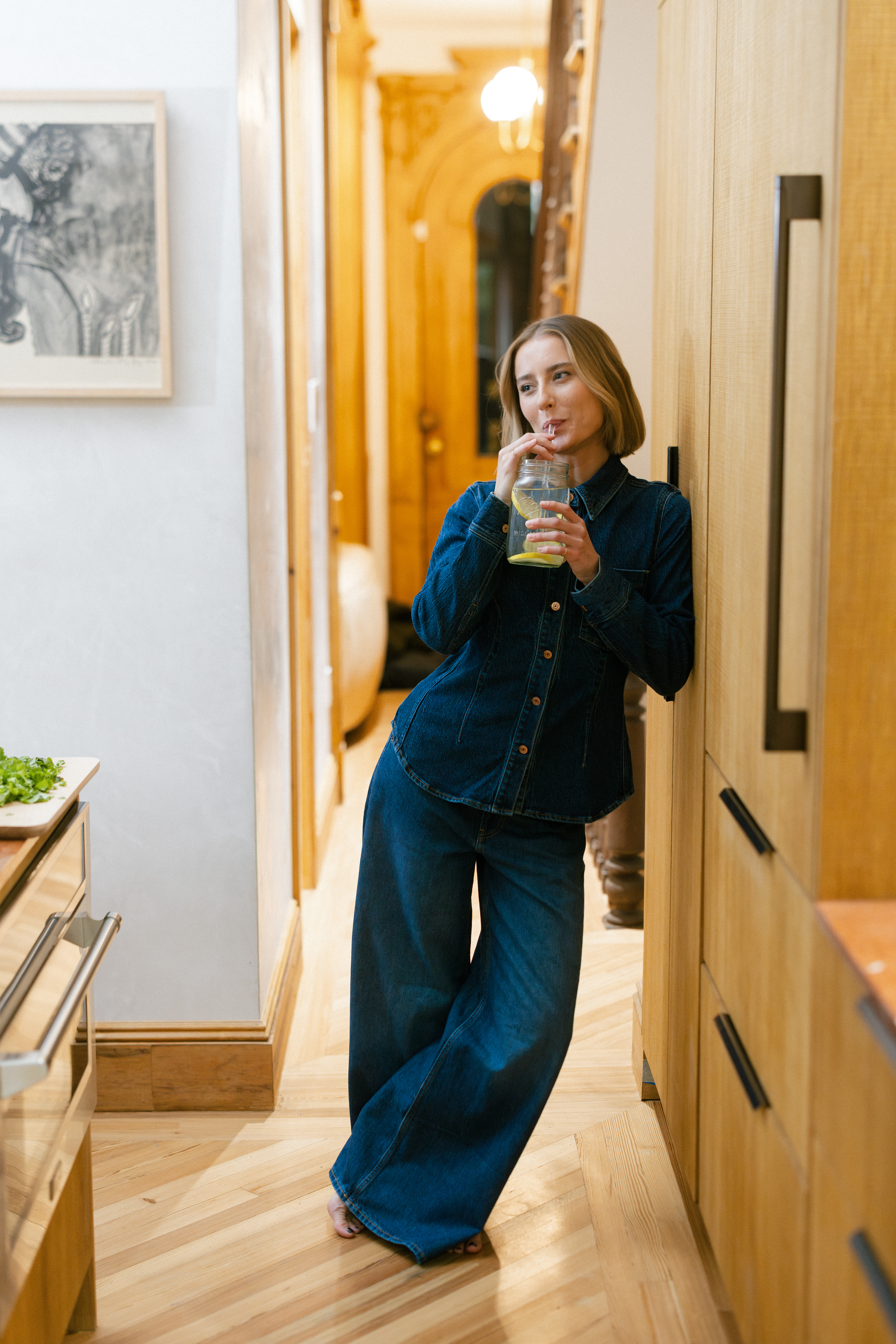 a girl wearing an all denim outfit for her brand photos in NYC