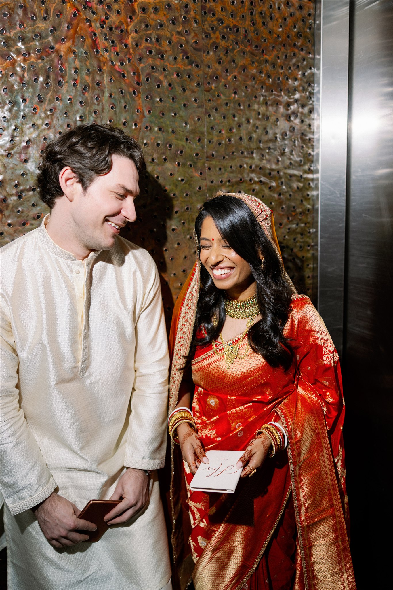 Bride and groom first look and vows before their Indian fusion wedding
