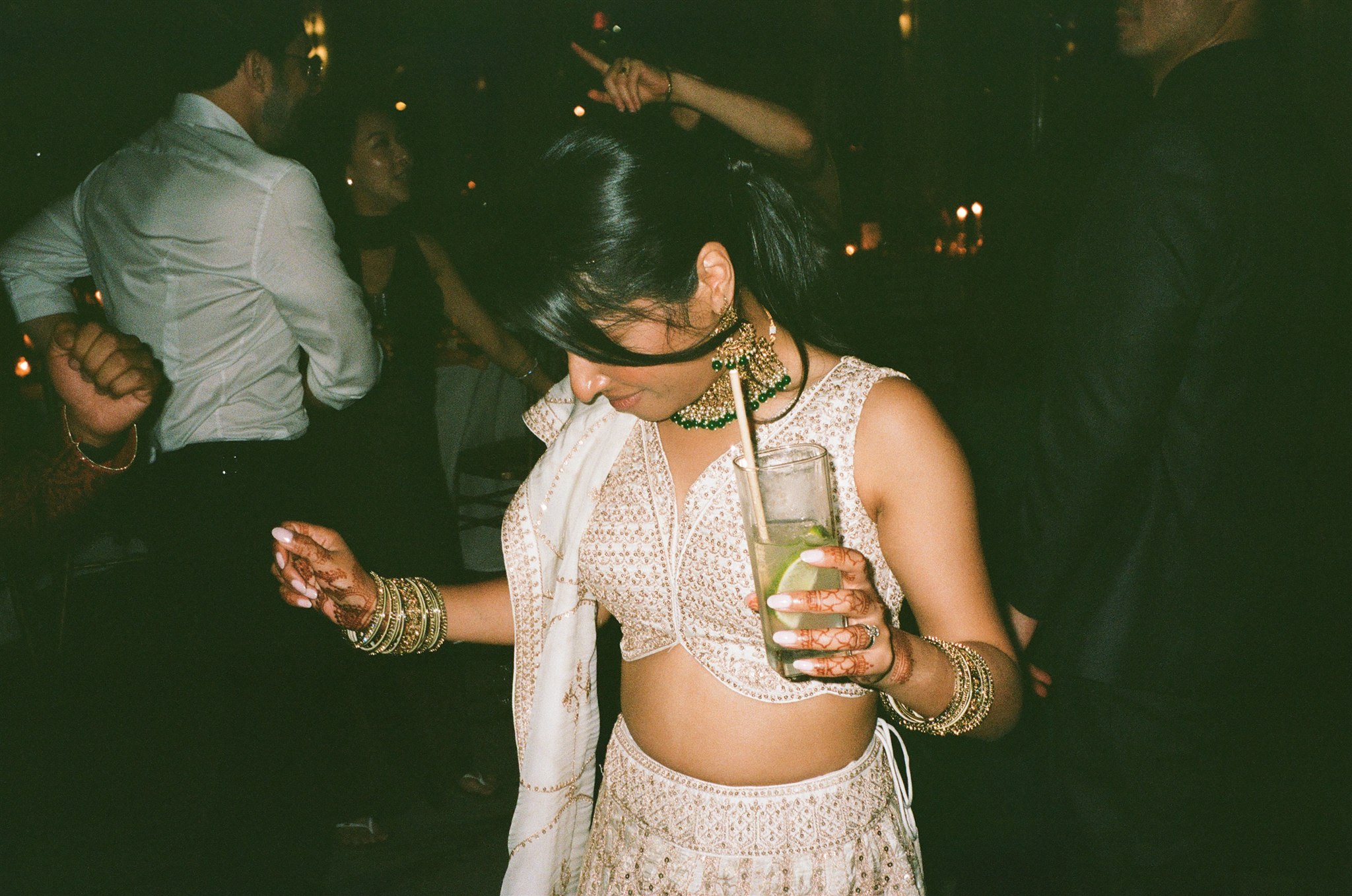 A bride dancing during her wedding reception
