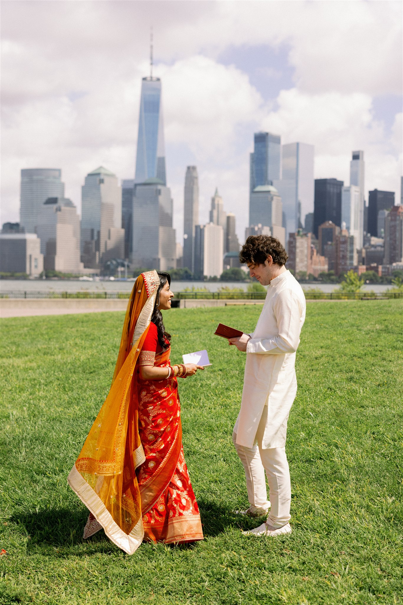 Bride and groom vows before their Indian fusion wedding