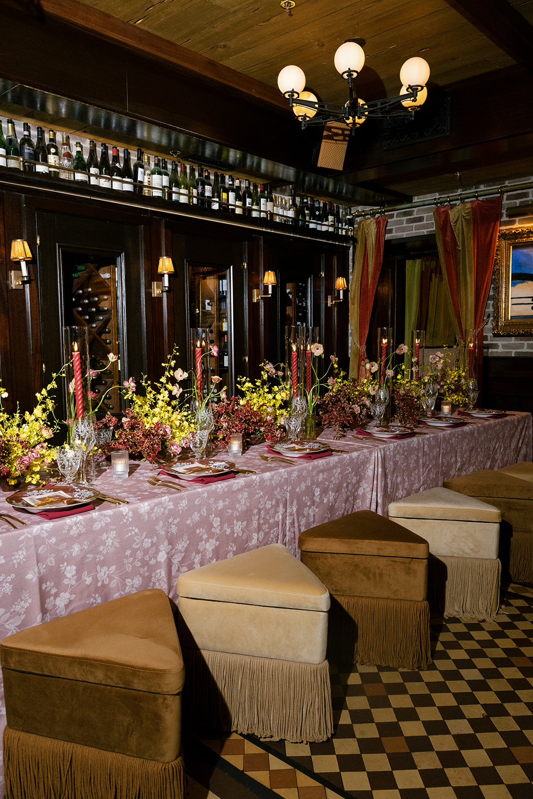 Welcome party table details for a wedding at Hotel Chelsea in Mahattan