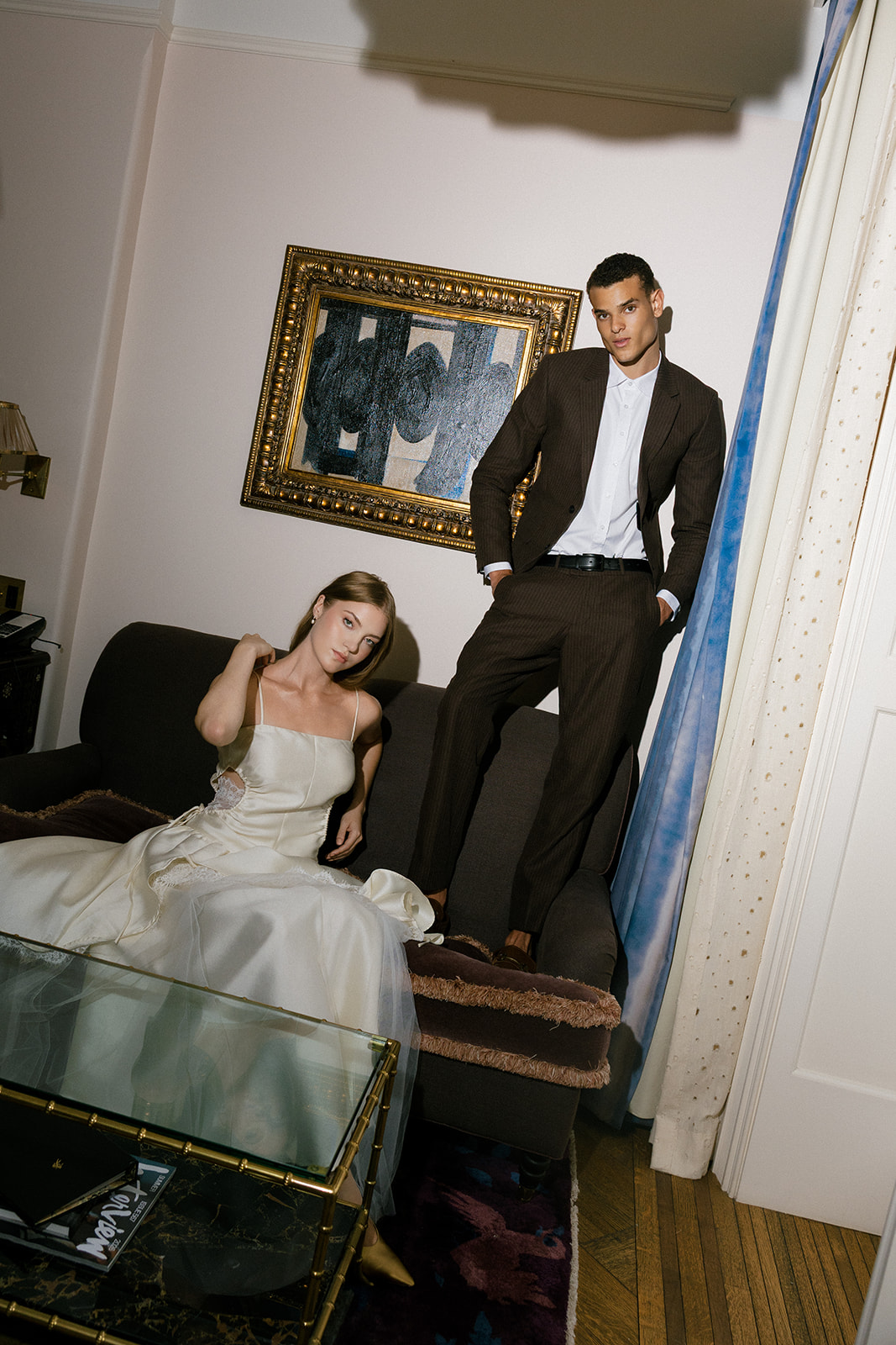 Bride and groom portraits before their rehearsal dinner begins at Hotel Chelsea in Manhattan