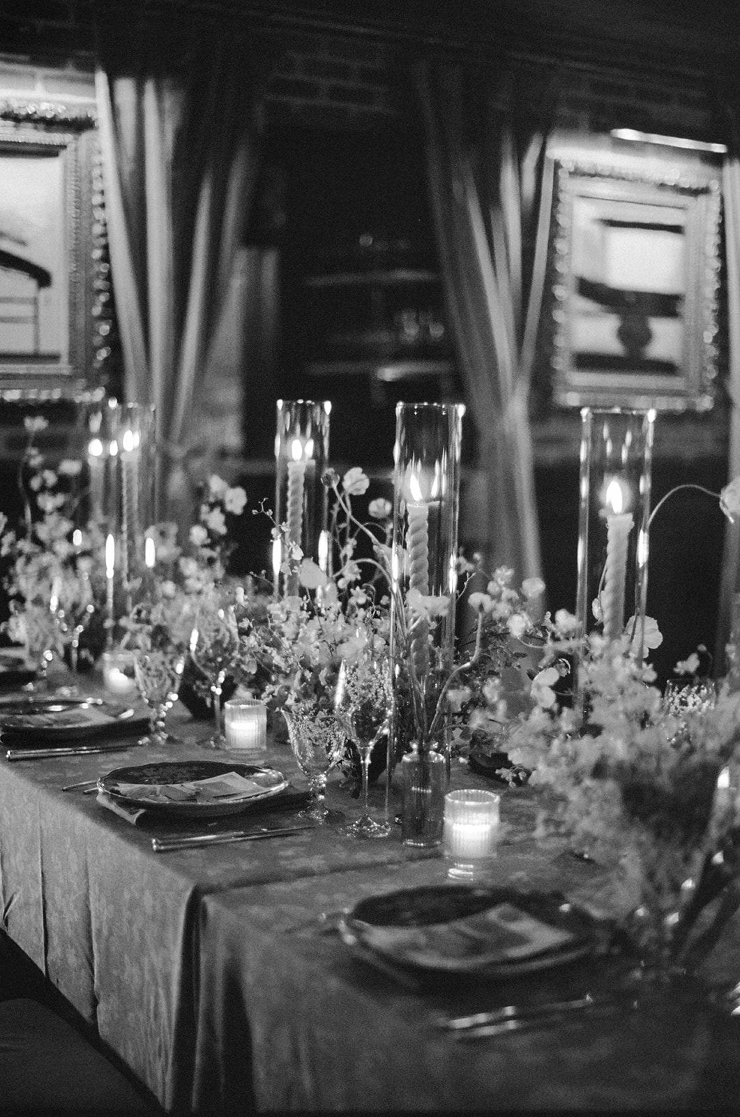 Welcome party table details for a wedding at Hotel Chelsea in Mahattan