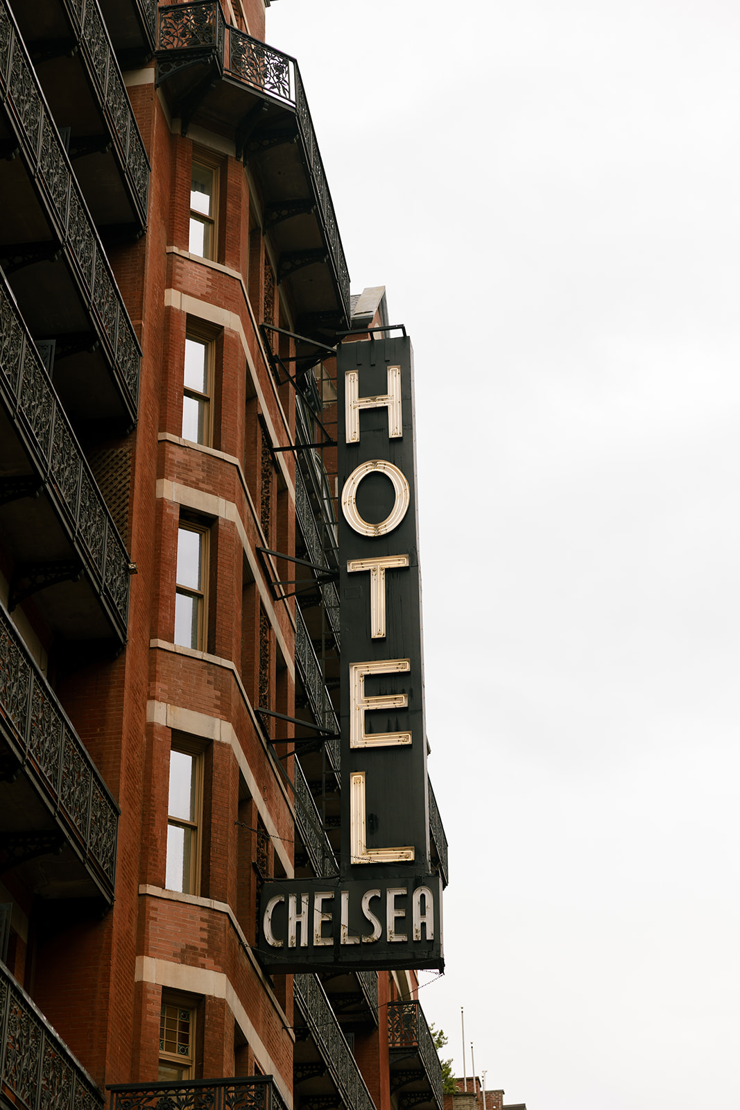 Hotel Chelsea sign outside of the hotel chelsea in nyc