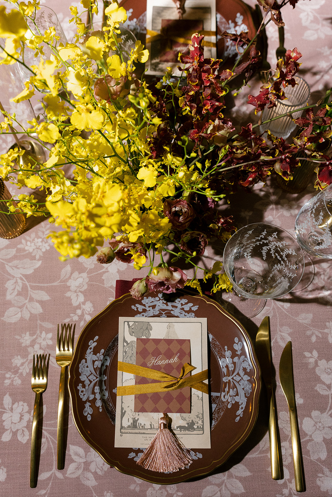 Welcome party table details for a wedding at Hotel Chelsea in Mahattan